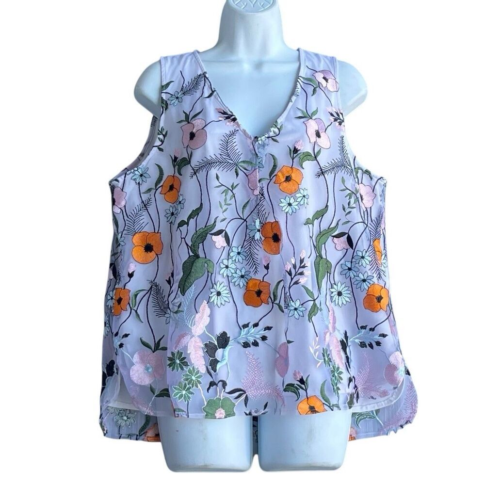 Beige by ECI 3D Lace Tank Top Size XL Floral Embroidered V-Neck Multicolor